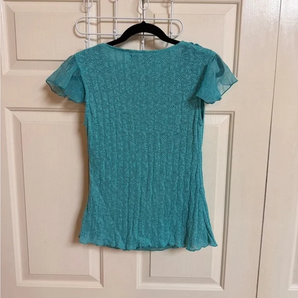 NWOT VTG Y2K Cotton/Linen Blend Asymmetrical Floral Ruffle Blouse Coquette - Picture 3 of 6